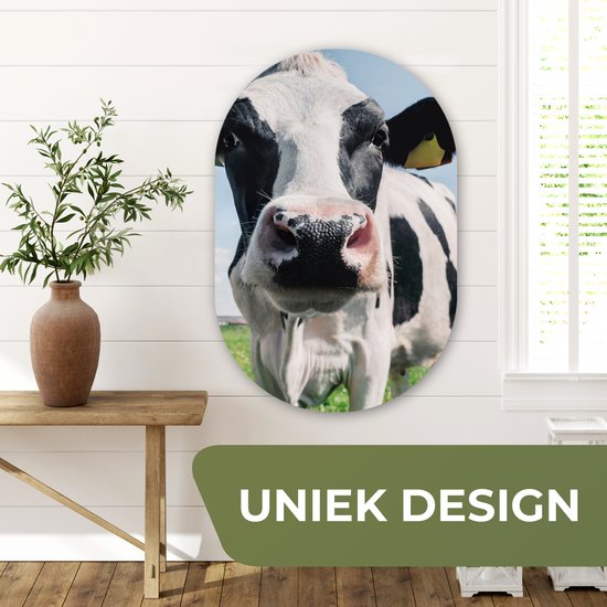Ovale Mural - Ovale Mural - Décoration murale Plastique - Peinture Ovale - Vache - Pâturage - Nature - Animaux - Herbe - 60x90 cm - Forme Miroir Ovale sur Plastique