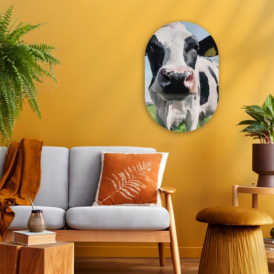 Ovale Mural - Ovale Mural - Décoration murale Plastique - Peinture Ovale - Vache - Pâturage - Nature - Animaux - Herbe - 40x60 cm - Forme Miroir Ovale sur Plastique