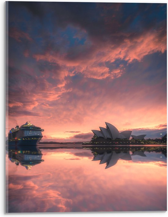 WallClassics - Acrylglas - Sydney Opera House met Zonsondergang - 30x40 cm Foto op Acrylglas (Met Ophangsysteem)