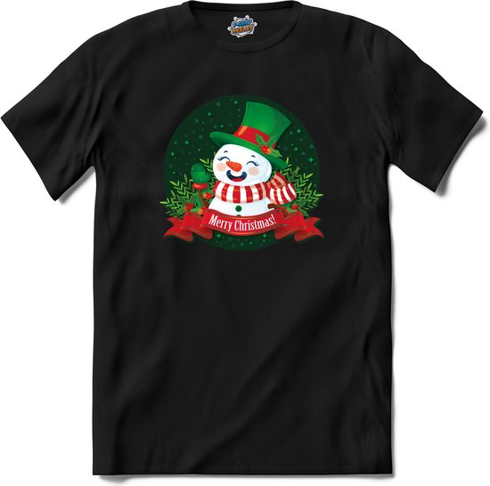 Merry Christmas Sneeuwpop - T-Shirt - Heren - Zwart - Maat 3XL