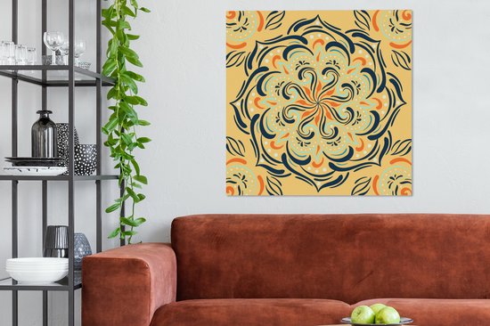 Motif carré d'une fleur détaillée sur fond orange clair 90x90 cm - Tirage photo sur toile (Décoration murale salon / chambre)