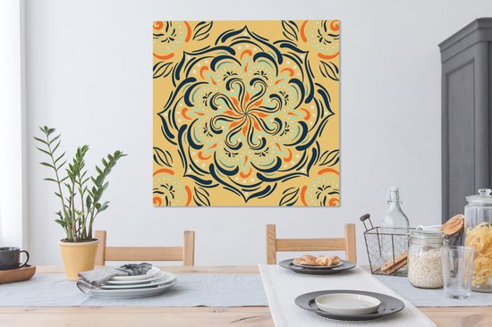 Motif carré d'une fleur détaillée sur fond orange clair 90x90 cm - Tirage photo sur toile (Décoration murale salon / chambre)