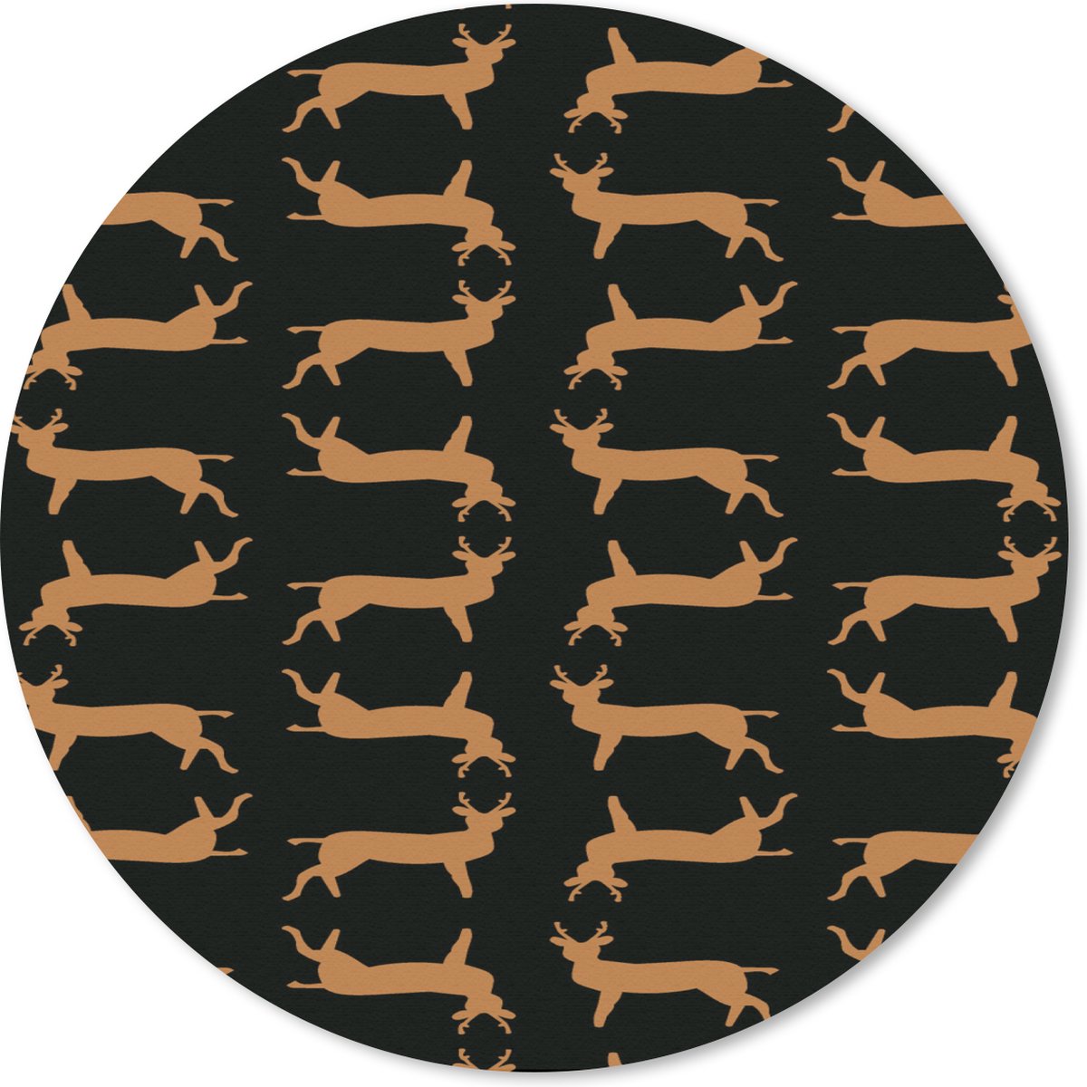 Muismat rond 30x30 cm - Mousepad Patroon - Hert - Zwart - Bruin - Ronde muismatten