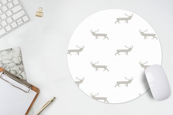 Muismat rond 30x30 cm - Mousepad Patronen - Hert - Wit - Ronde muismatten