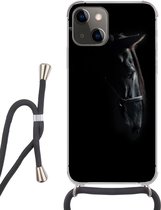 Hoesje met koord Geschikt voor iPhone 13 - Paard - Licht - Zwart - Siliconen - Crossbody - Backcover met Koord - Telefoonhoesje met koord - Hoesje met touw