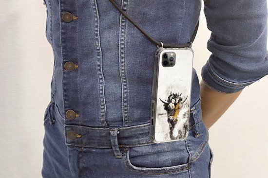 Coque avec cordon iPhone 13 Pro Max - Highlander écossais - Peinture - Fleurs - Siliconen - Bandoulière - Coque arrière avec cordon - Coque pour téléphone avec cordon - Coque avec corde