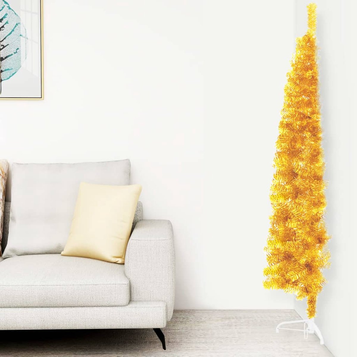 Prolenta Premium - Kunstkerstboom half met standaard smal 150 cm goudkleurig
