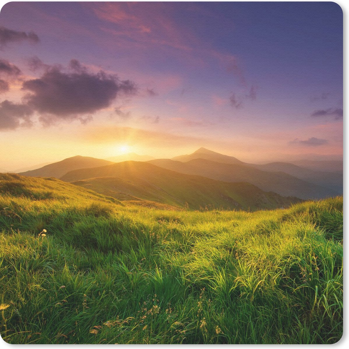 Muismat 30x30 cm - Mousepad Bergen - Zon - Natuur - Muismatten