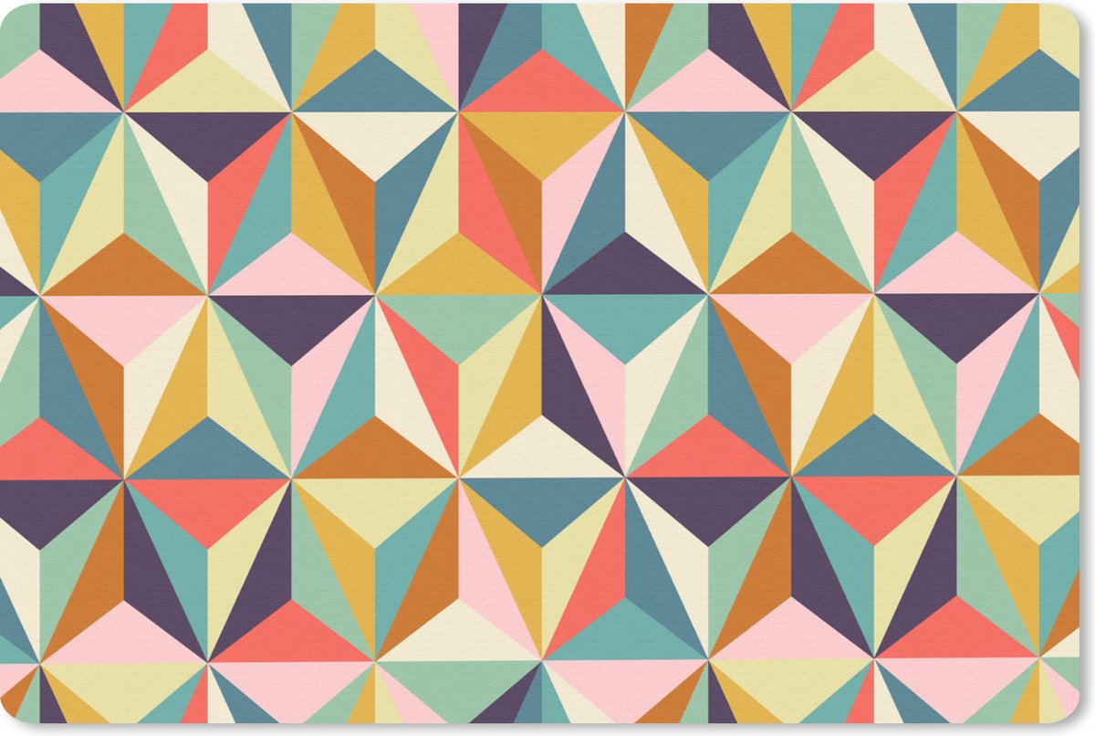 Muismat 27x18 cm - Mousepad Retro - Regenboog - 3D - Geometrie - Driehoek - Muismatten