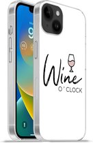 Geschikt voorApple Iphone 14 Plus - Soft case hoesje - Wine o 'clock - Spreuken - Quotes - Wijn - Siliconen Telefoonhoesje