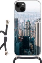 Geschikt voorApple Iphone 14 Plus - Crossbody Case - New York - Skyline - Mist - Siliconen - Crossbody - Backcover met Koord - Telefoonhoesje met koord - Hoesje met touw