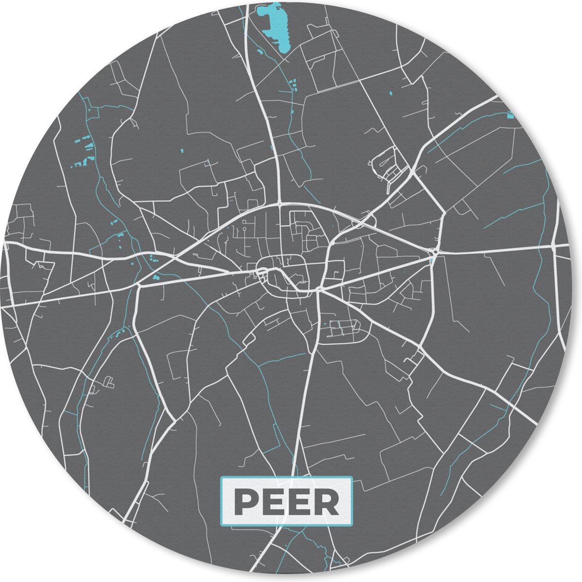 Muismat rond 20x20 cm - Mousepad België – Peer – Stadskaart – Kaart – Blauw – Plattegrond - Ronde muismatten - Stadskaart