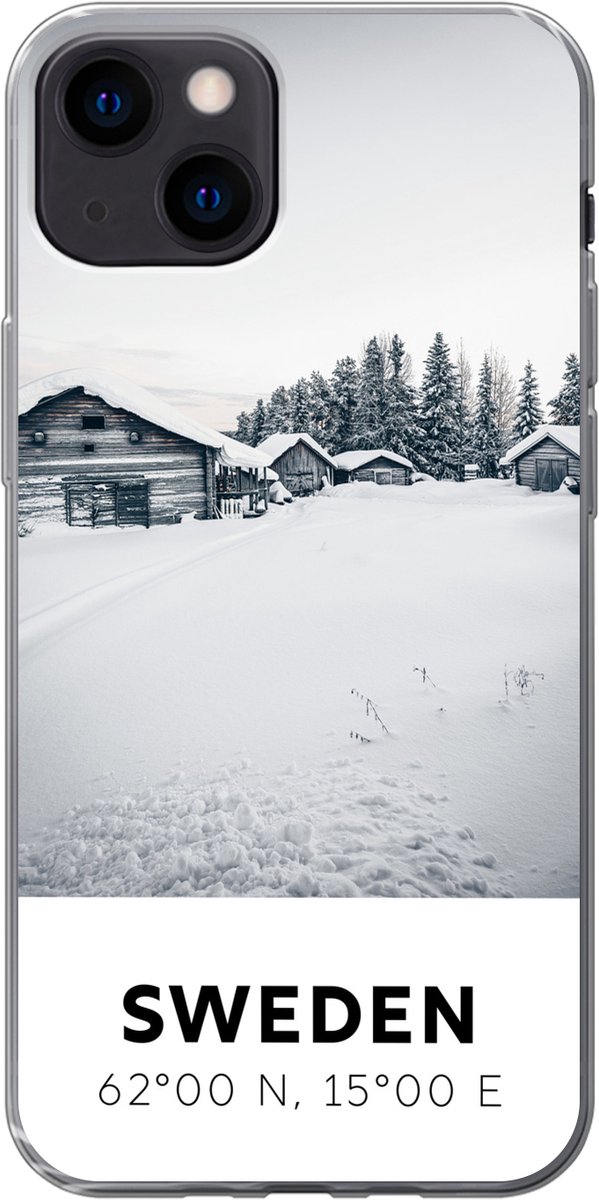 Telefoonhoesje Geschikt voor iPhone 13 hoesje - Zweden - Sneeuw - Bomen - Siliconen Telefoonhoesje Telefoonhoesje