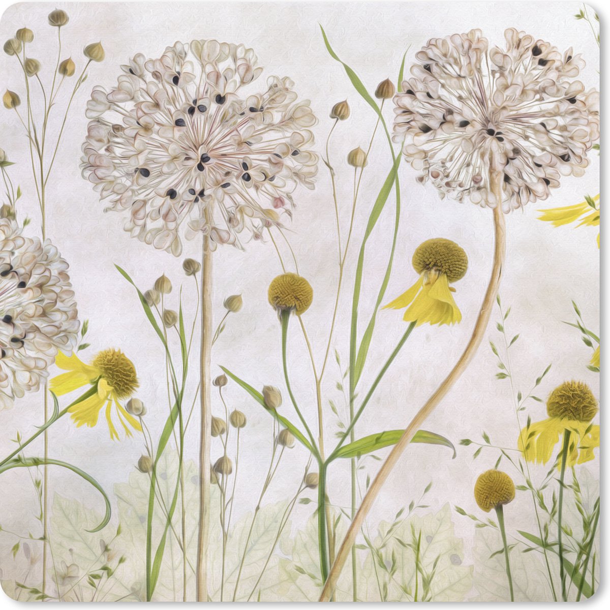 Muismat 30x30 cm - Mousepad Bloemen - Waterverf - Stilleven - Muismatten