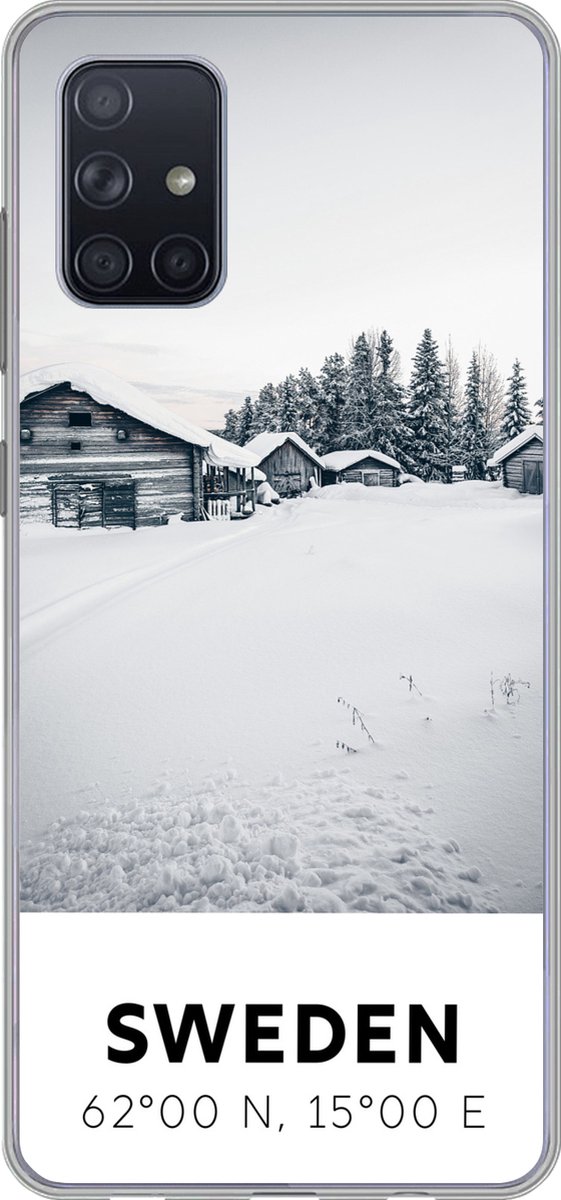 Telefoonhoesje Geschikt voor Samsung Galaxy A51 5G hoesje - Zweden - Sneeuw - Bomen - Siliconen Telefoonhoesje Telefoonhoesje