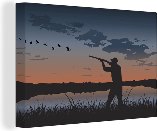 Une illustration d un chasseur de canard la chasse au coucher du