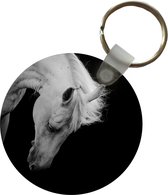 Sleutelhanger - Paard - Wit - Zwart - Plastic - Rond - Uitdeelcadeautjes