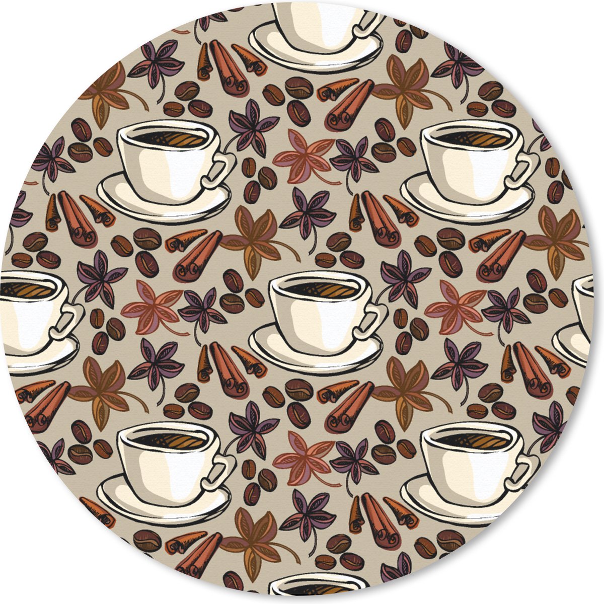 Muismat rond 30x30 cm - Mousepad Koffie - Kaneel - Patronen - Ronde muismatten