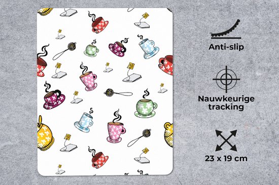 Muismat - Mousepad - Thee - Patronen - Kopjes - 19x23 cm - Muismatten