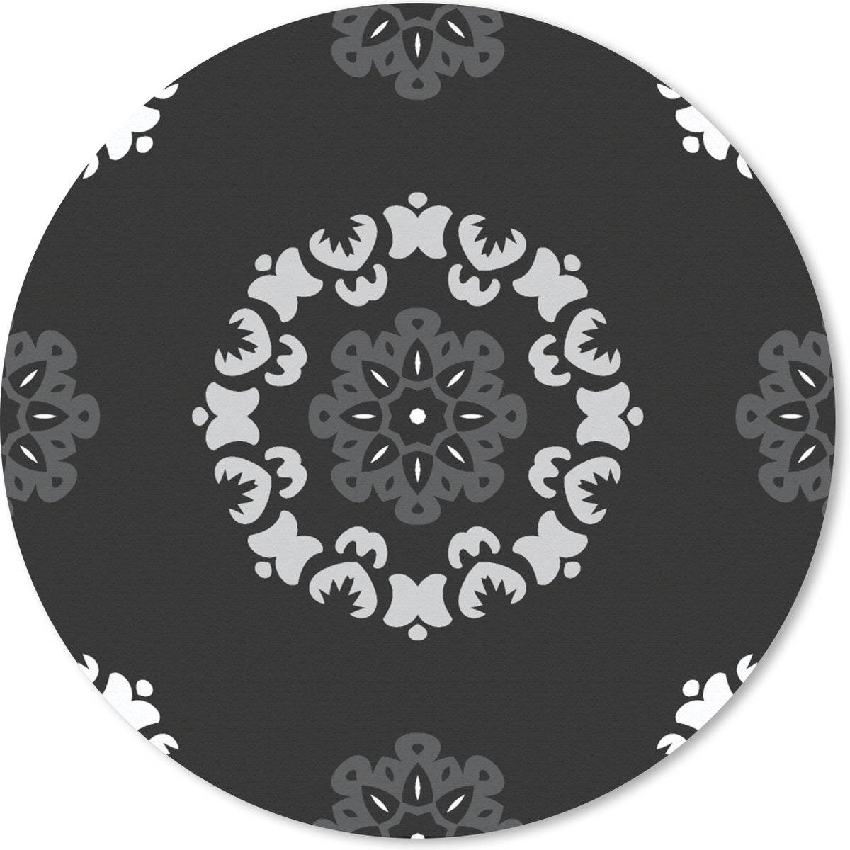 Muismat - Mousepad - Rond - Mandala - Patronen - Zwart Wit - 20x20 cm - Ronde muismat