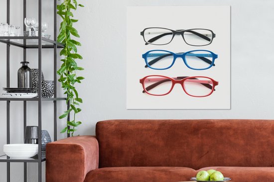 Trois montures de lunettes d'affilée 90x90 cm - Tirage photo sur toile (Décoration murale salon / chambre)