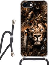 Hoesje met koord Geschikt voor iPhone 8 - Dieren - Collage - Vlinder - Siliconen - Crossbody - Backcover met Koord - Telefoonhoesje met koord - Hoesje met touw