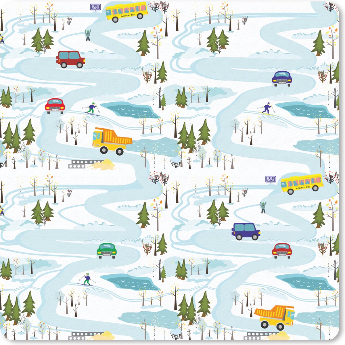 Muismat 20x20 cm - Mousepad IJs - Sneeuw - Auto - Kinderen - Muismatten