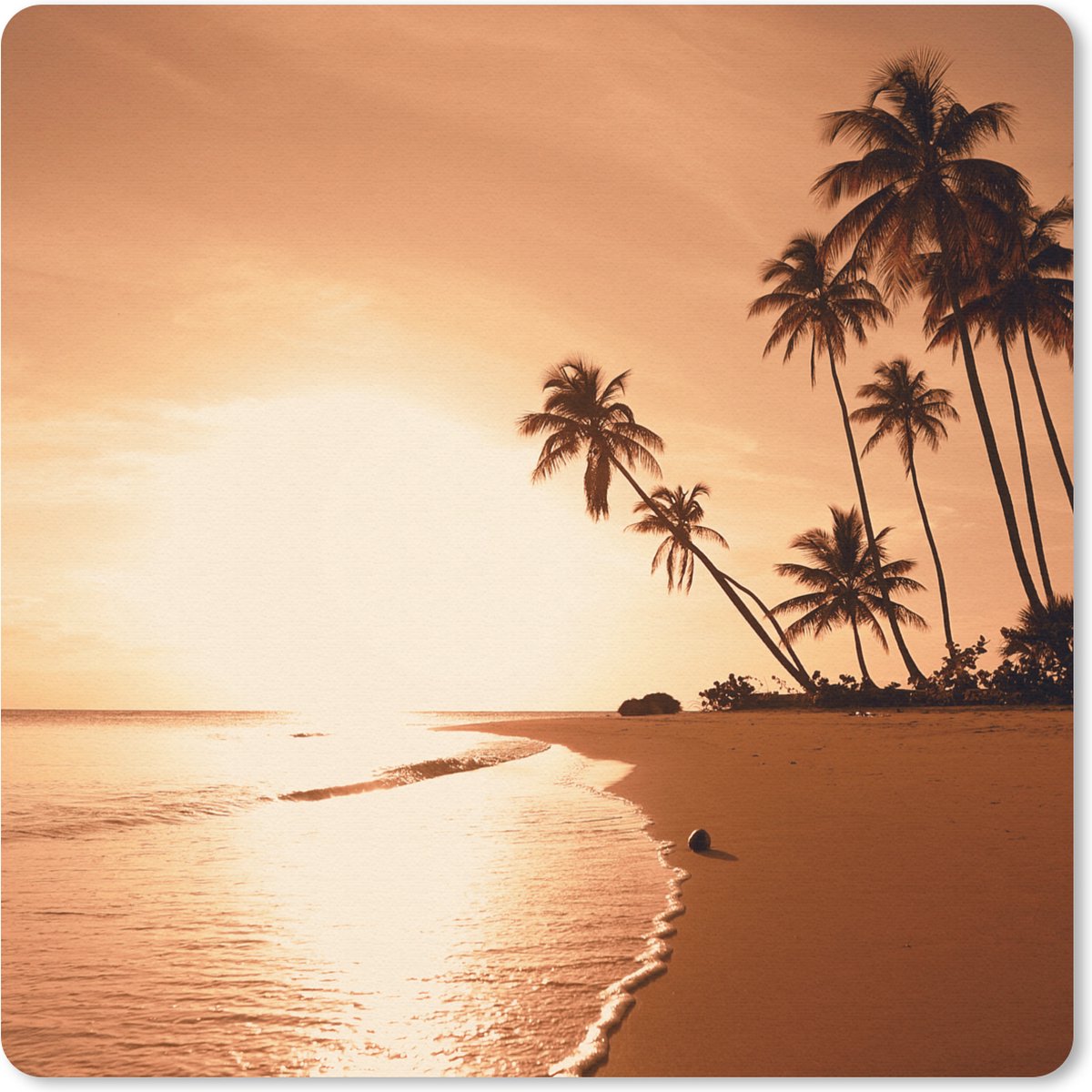 Muismat 20x20 cm - Mousepad Zonsondergang - Tropisch - Palmboom - Strand - Zee - Muismatten