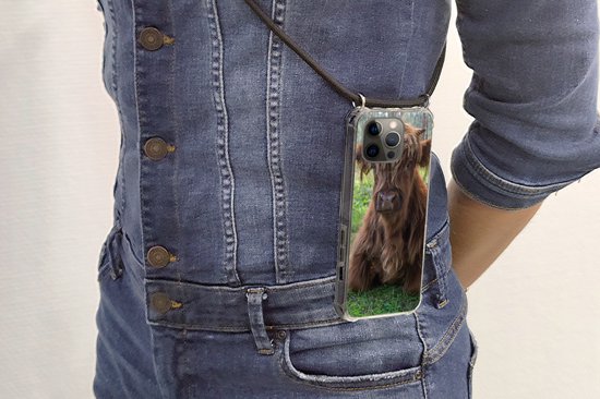 Coque avec cordon iPhone 12 Pro - Highlander écossais - Crapaud - Animaux - Siliconen - Bandoulière - Coque arrière avec cordon - Coque pour téléphone avec cordon - Coque avec corde