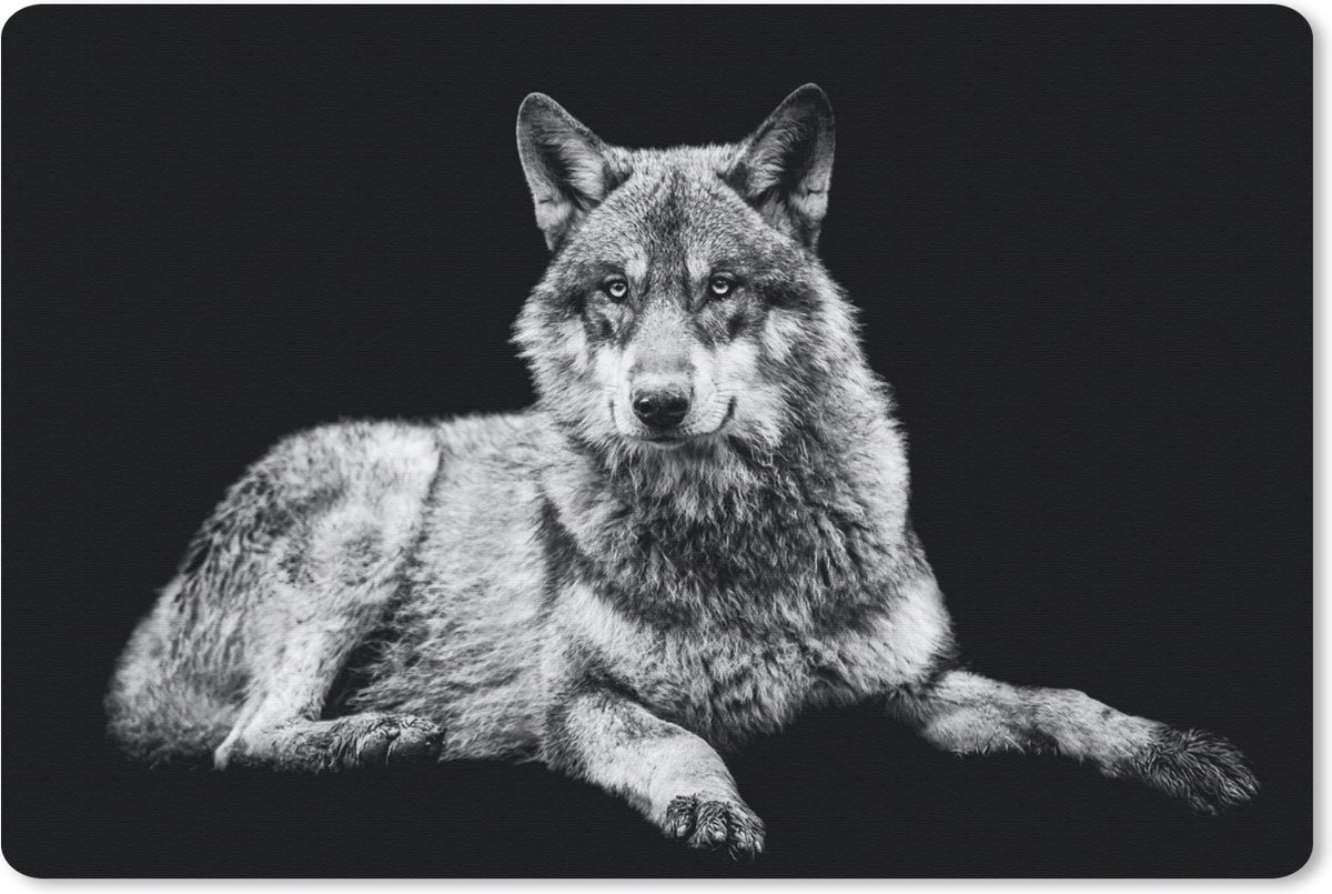 Bureau onderlegger - Muismat - Bureau mat - Wilde dieren - Wolf - Zwart - Wit - 60x40 cm