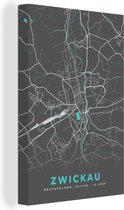 Canvas Schilderij Duitsland – Blauw – Zwickau – Stadskaart – Kaart – Plattegrond - 80x120 cm - Wanddecoratie
