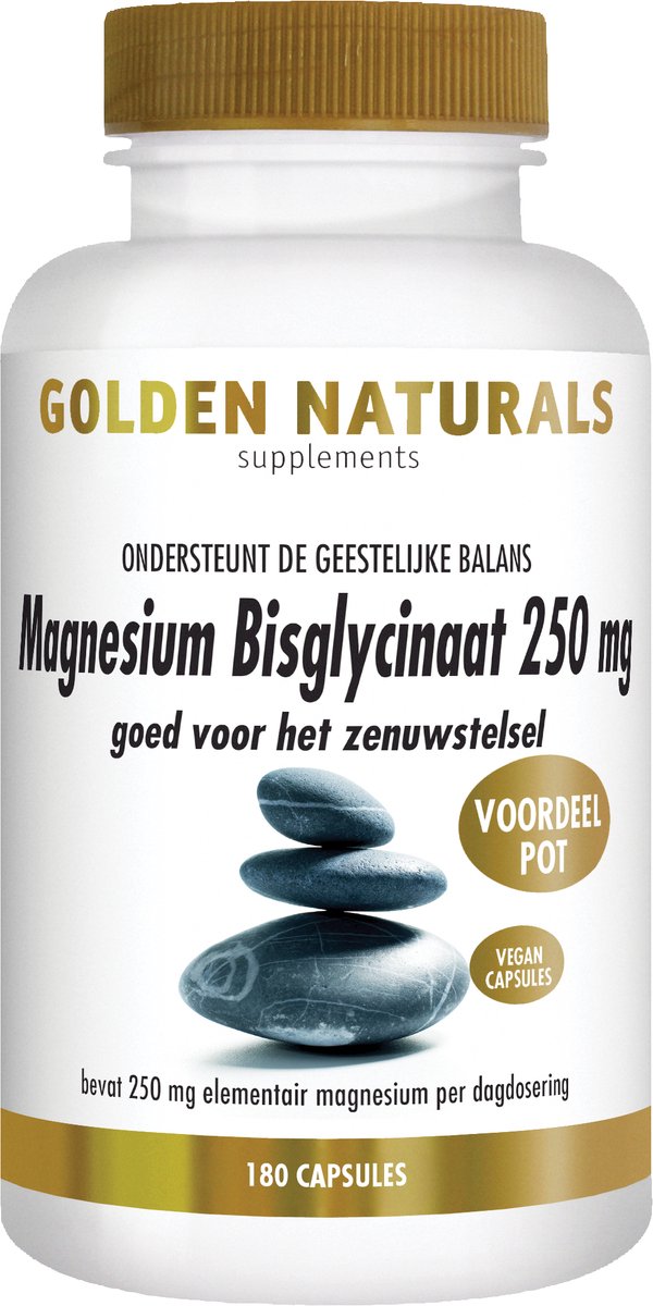 Goedkoopste Golden Naturals Magnesium Bisglycinaat 250mg (180 veganistische capsules