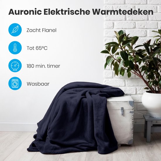 Auronic Elektrische Warmtedeken - 1 Persoons - 3 Standen - met Timer - 160 x 120cm - Nachtblauw