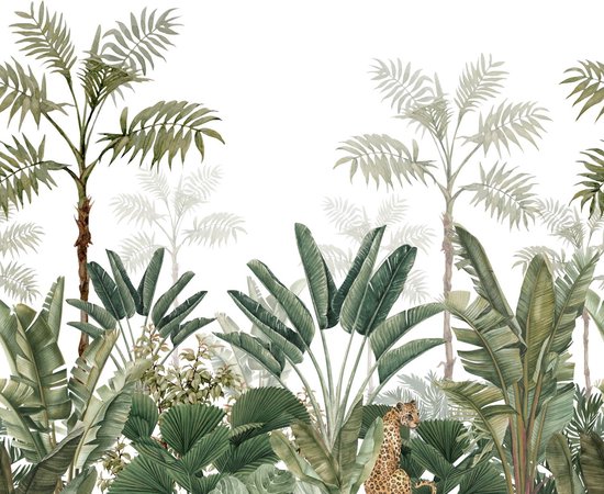 ESTAhome fotobehang jungle-motief wit en vergrijsd olijfgroen - 158951 - 3 x 2,79 m - ESTAHome
