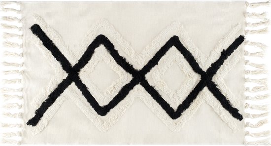 QUVIO Vloerkleed - Tapijt - Vloerbekleding - Bohemian - Rechthoek - Met franjes - Voor binnen - Woondecoratie - Beige - Zwart - 60 x 110 cm