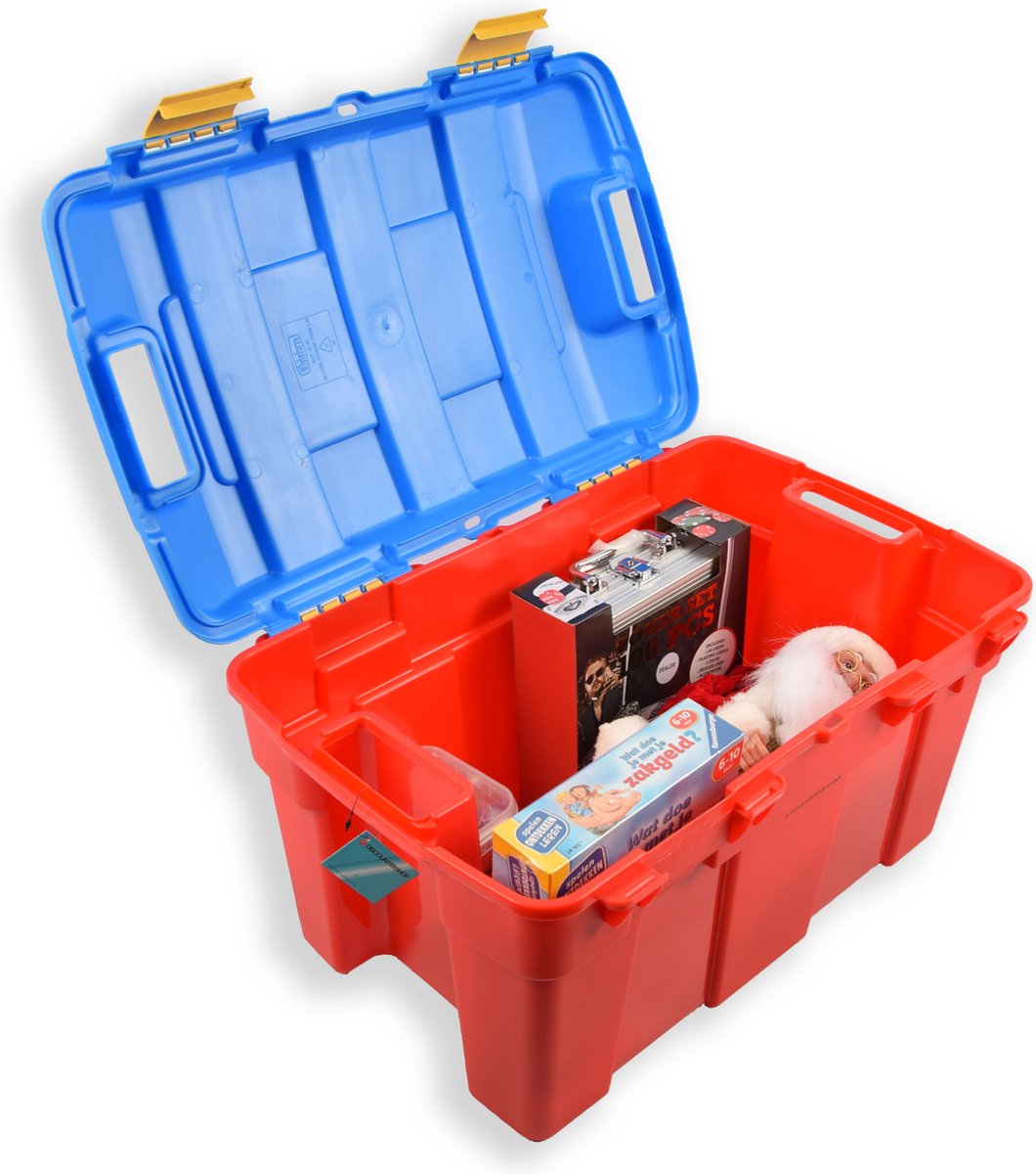 Stevige opberger 40L | Rood & Blauw opbergbox | kofferbak kinderspelgoed gereedschap lego |Boeken Opbergdoos Scharnierend deksel