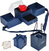 Rainbecom - Luxe Geschenkdoos - Giftbox - Sieradendoos - Valentijnscadeau - Moederdag - Verjaardag - Liefdes Cadeautje - Kunstbloemen - Saffierblauw