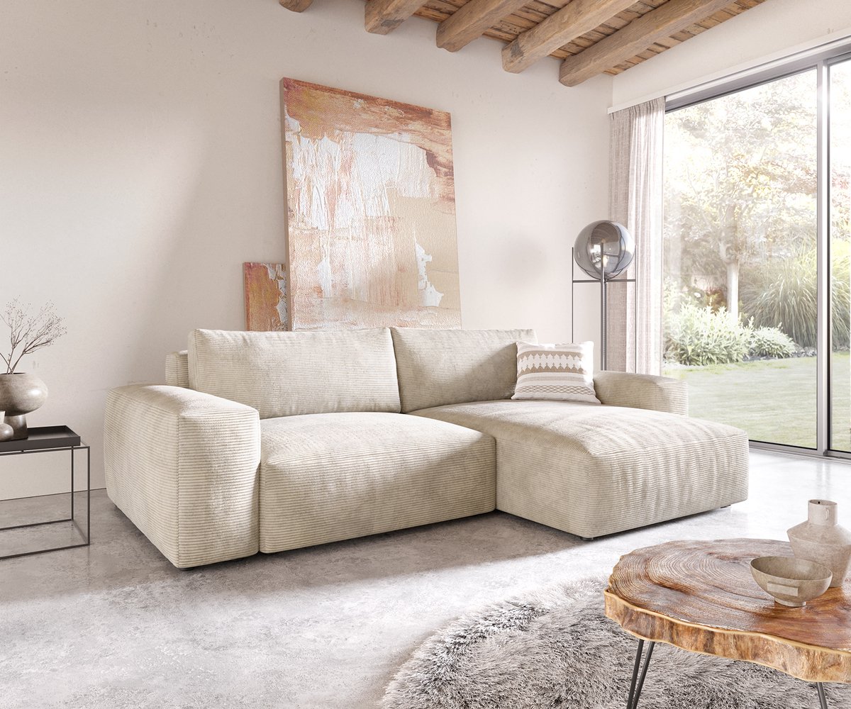 DELIFE Hoekbank Lanzo XL Cord Beige 270x180 cm variabele rugleuning