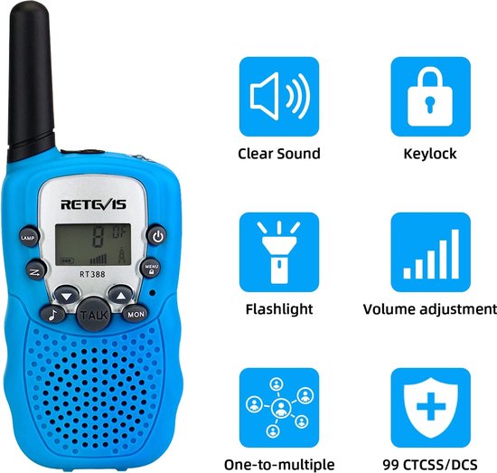Radioddity PR-T1 PMR446 Walkie Talkie Set met LCD-display, radio 4 km bereik, 16 kanalen PMR446 licentievrij, oplaadbare accu met headset voor avontuur, outdoor-activiteiten, camping, 2 stuks