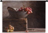 Wandkleed - Wanddoek - Rustiek - Druiven - Schaal - Stilleven - Fruit - 180x135 cm - Wandtapijt