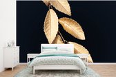 Behang - Fotobehang Bladeren - Zwart - Goud - Luxe - Planten - Breedte 295 cm x hoogte 220 cm