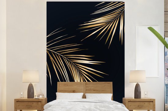 Papier Peint - Papier peint photo Feuilles - Plantes - Goud - Zwart - Luxe - Largeur 195 cm x hauteur 300 cm