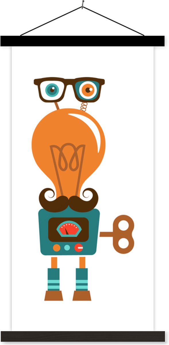 Posterhanger incl. Poster 60x120 cm - Schoolplaat - Robot - Bril - Gloeilamp - Snor - Kind