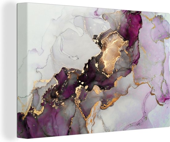 Toile Peinture Marbre - Abstrait - Or - Violet - 140x90 cm - Décoration murale
