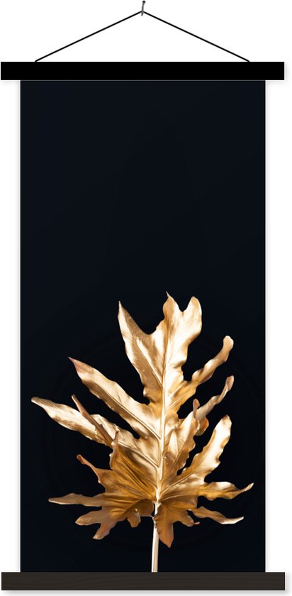 Posterhanger incl. Poster 60x120 cm - Schoolplaat - Bladeren - Goud - Herfst - Natuur - Luxe - Textielposter - Zwarte latten
