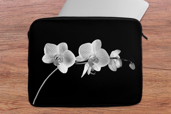 Housse pour ordinateur portable 17 pouces - Orchidée - Fleurs - Zwart - Rose - Boutons - Housse pour ordinateur portable - Dimensions intérieures 42,5x30 cm
