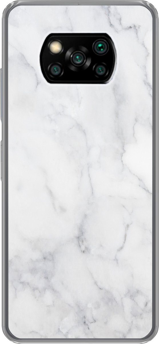 Telefoonhoesje Geschikt voor Xiaomi Geschikt voor Poco X3 NFC hoesje - Marmer print - Wit - Grijs - Luxe - Marmer printlook - Steen - Siliconen Telefoonhoesje Telefoonhoesje