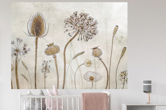 Stickers muraux - Feuille autocollante - Fleurs - Aquarelle - Nature morte - Marron - Vintage - 160x120 cm - Film adhésif - Stickers muraux chambre d'enfant - Papier peint autocollant XXL - Papier peint autocollant - Feuille autocollante