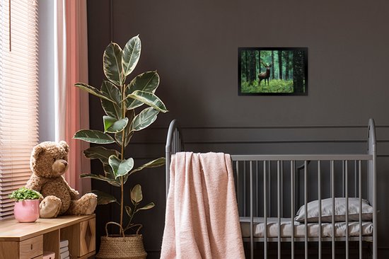 Cadre photo avec affiche - Cerf - Forêt - Arbres - Animaux - Nature - 30x20 cm - Cadre pour affiche