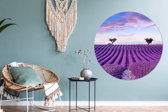 Cercle mural - Plastique - Cercle mural - Lavande - Arbres - Fleurs - Violet - Tableau rond - Décoration murale ronde - Cercle Décoration murale - 150x150 cm - Cercle mural intérieur - Chambre